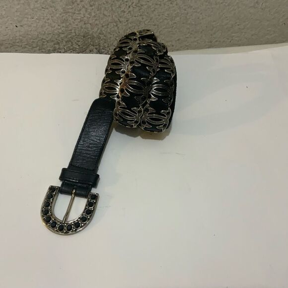 Guido Angeloni LEATHER CRYSTAL RHINESTONES BELT ITALY Large